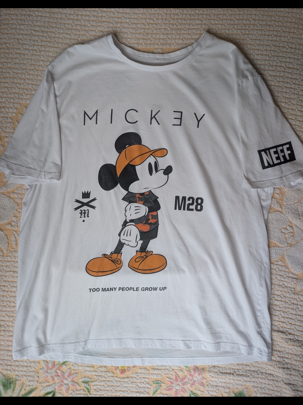 Vintage Inspired White Mickey Graphic Tee with Orange Accents